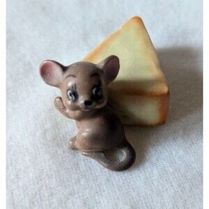 Vintage Josef Miniature Brown Mouse with Cheese Wedge Cute Figurine